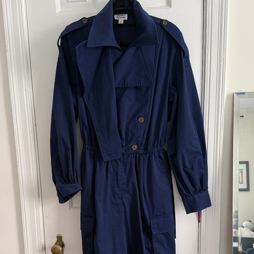 Classic Navy Trench Coat with Elastic Waist